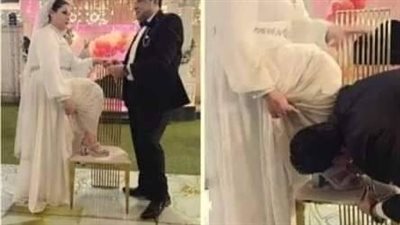 “باس رجليها”.. عريس مصري يثير الجدل في حفل زفافه