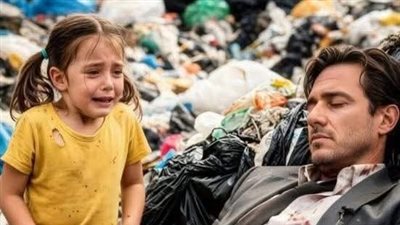 طفله فقيره كانت تبحث بين النفايات